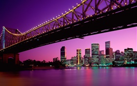Ville, pont, bâtiments, lumières, Australie