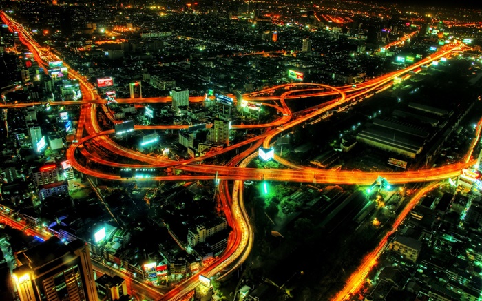 le trafic de la ville, lumières lignes, belle nuit Fonds d'écran, image