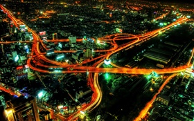 le trafic de la ville, lumières lignes, belle nuit HD Fonds d'écran