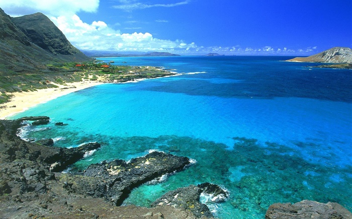 Côte, mer bleue et le ciel, Hawaii, États-Unis Fonds d'écran, image