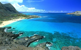 Côte, mer bleue et le ciel, Hawaii, États-Unis
