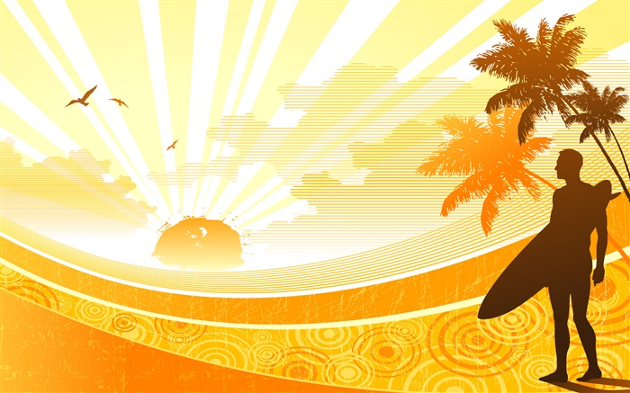 Coast, tropical, palmiers, le soleil, l'homme, conception de vecteur Fonds d'écran, image