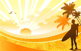 Coast, tropical, palmiers, le soleil, l'homme, conception de vecteur HD Fonds d'écran