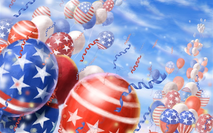 ballons colorés, festival, ciel, drapeau américain Fonds d'écran, image