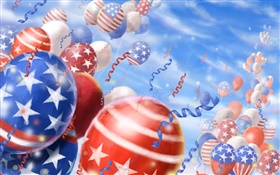 ballons colorés, festival, ciel, drapeau américain