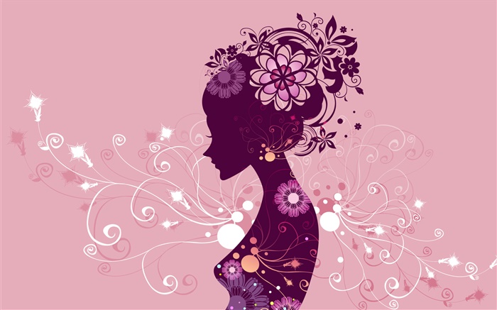 Creative design, vecteur fille, fleurs, fond rose Fonds d'écran, image