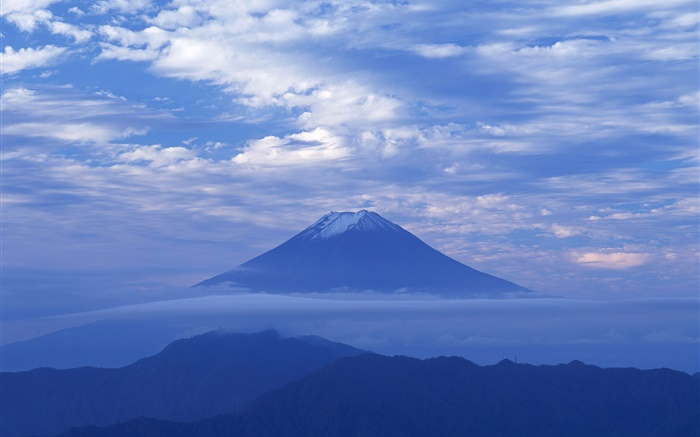 Aube, le style bleu, nuages, Mont Fuji, Japon Fonds d'écran, image