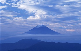 Aube, le style bleu, nuages, Mont Fuji, Japon