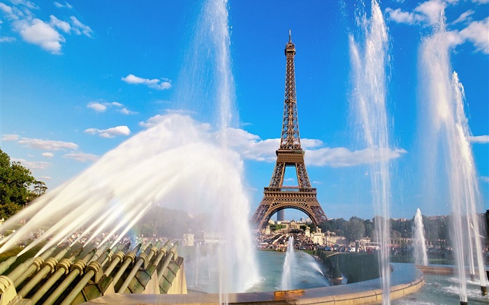 Tour Eiffel, France, Paris, fontaine, eau Fonds d'écran, image