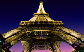 Tour Eiffel, regardez, lumières, nuit, Paris, France