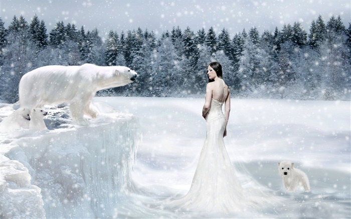 Fantastique fille et l'ours polaire, le froid Fonds d'écran, image