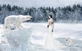 Fantastique fille et l'ours polaire, le froid HD Fonds d'écran
