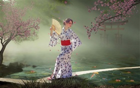Fantastique kimono fille HD Fonds d'écran