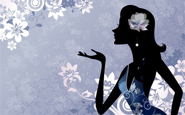 vecteur de mode fille, fleurs, fond bleu Fonds d'écran, image
