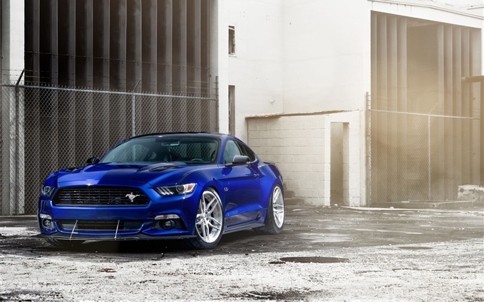 Ford Mustang GT voiture bleue vue de face Fonds d'écran, image