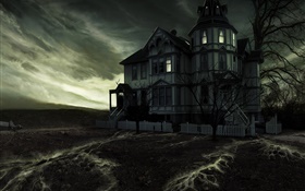 château fantôme, la nuit, les arbres, le design créatif HD Fonds d'écran