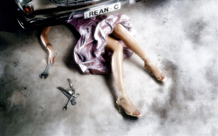 voiture réparation Girl, belles jambes, photos créatives Fonds d'écran, image