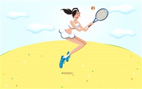 Bonne fille jouant tennis, l'été, vecteur images