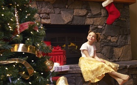 Bonne petite fille dans le jour de Noël HD Fonds d'écran