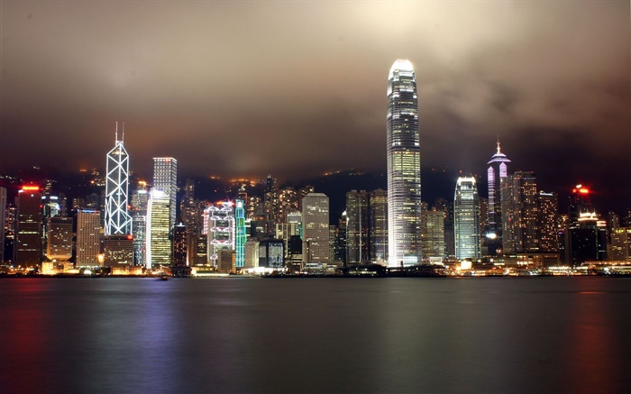 Hong Kong, belle ville, gratte-ciel, la nuit, les lumières, rivière Fonds d'écran, image