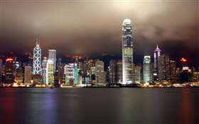 Hong Kong, belle ville, gratte-ciel, la nuit, les lumières, rivière HD Fonds d'écran