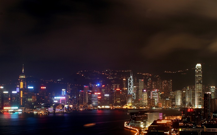 Hong Kong, belle nuit, ville, gratte-ciel, les lumières, la mer Fonds d'écran, image