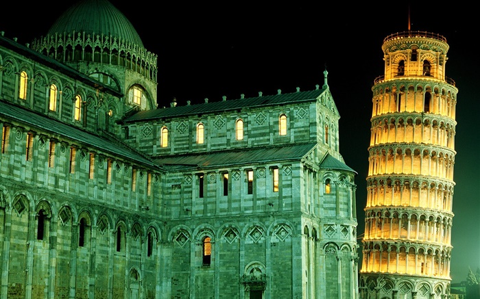 Italie Tour de Pise, la nuit, les lumières Fonds d'écran, image