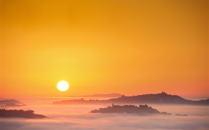 Italie, le lever du soleil, le soleil, le brouillard, le matin, la ville Fonds d'écran, image