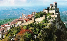 Italie, ville, montagne, ville, château, falaise HD Fonds d'écran