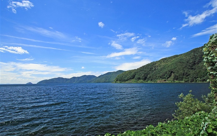 Japon Hokkaido paysage, côte, mer, îles, ciel bleu Fonds d'écran, image