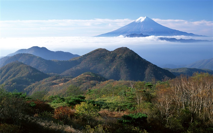 Japon nature paysage, Mont Fuji, montagnes, nuages Fonds d'écran, image