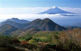 Japon nature paysage, Mont Fuji, montagnes, nuages