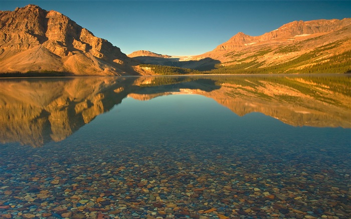 Lac, l'eau claire, montagne, soleil, crépuscule Fonds d'écran, image