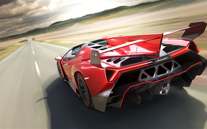 supercar Lamborghini rouge, vue arrière, la vitesse Fonds d'écran, image