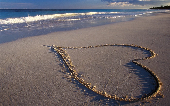 Amour coeurs, plage, mer Fonds d'écran, image