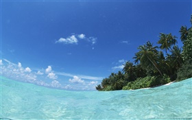 Maldives, mer bleue, l'eau, île