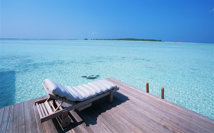 Maldives, dock, chaise, mer Fonds d'écran, image