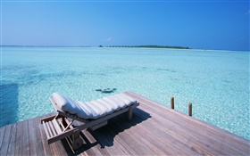 Maldives, dock, chaise, mer