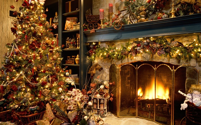 Joyeux Noël, boules, décoration, foyer, lumières, chaud Fonds d'écran, image