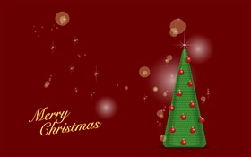 Joyeux Noël, arbre vert, fond rouge, vecteur HD Fonds d'écran