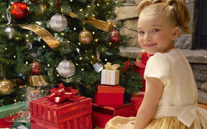 Joyeux Noël, sourire fille enfant, cadeaux Fonds d'écran, image