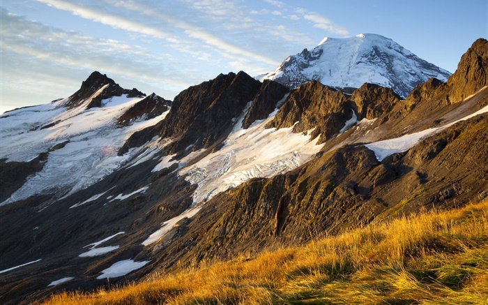 Montagne, neige, herbe Fonds d'écran, image