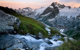 Montagnes, neige, ruisseau, Glacier Peak Wilderness, Washington, États-Unis HD Fonds d'écran