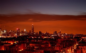 Nuit, ville, maisons, lumières, rouge style HD Fonds d'écran