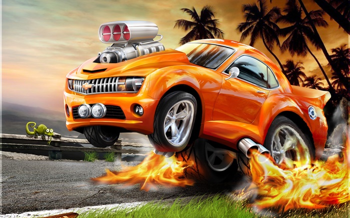 Orange Chevrolet voiture, la conception 3D Fonds d'écran, image