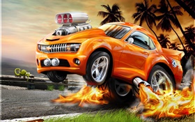 Orange Chevrolet voiture, la conception 3D HD Fonds d'écran