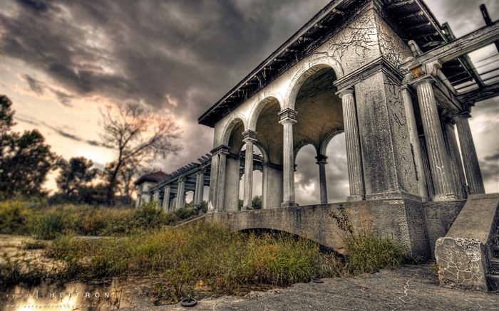 Palais des ruines, crépuscule, nuages, style HDR Fonds d'écran, image