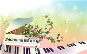 Piano, fleurs, créatif, conception de vecteur