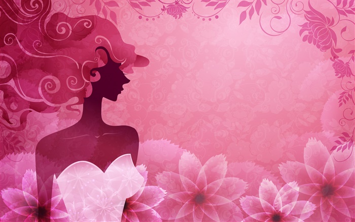 fond rose, vecteur fashion girl, fleurs, conception Fonds d'écran, image