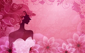 fond rose, vecteur fashion girl, fleurs, conception HD Fonds d'écran